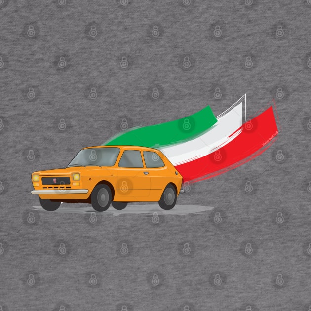 Classic Fiat 127 Illustration with Retro Orange Color and The Italian Flag by ibadishi